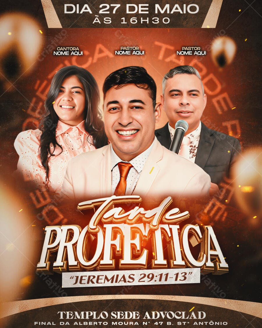 Flyer Tarde Profética 27 de Maio PSD Editável