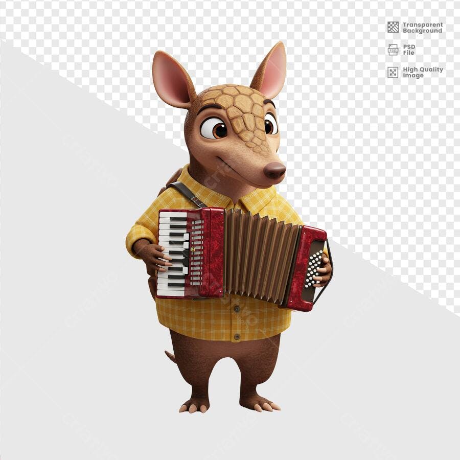 Mascote Tatu tocando sanfona PSD Editável