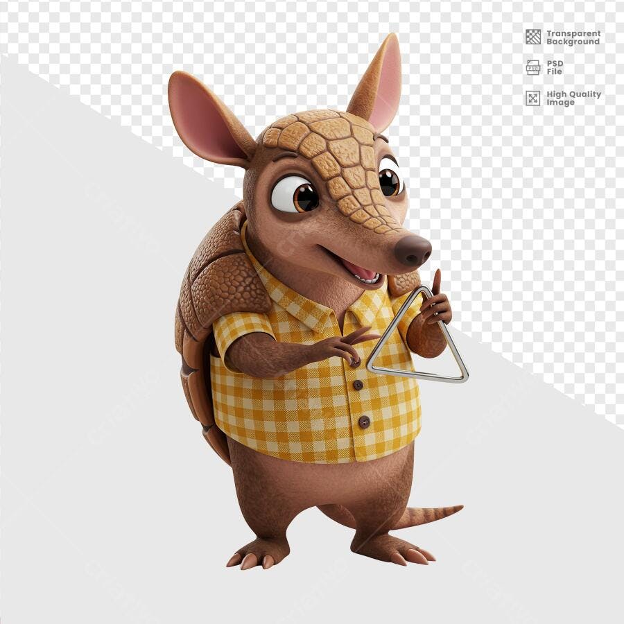 Mascote Tatu-Bola Música Infantil PSD Editável