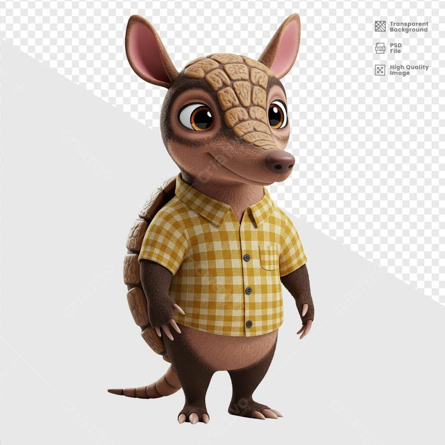 Personagem Tatu-bola Cartoon PSD Editável