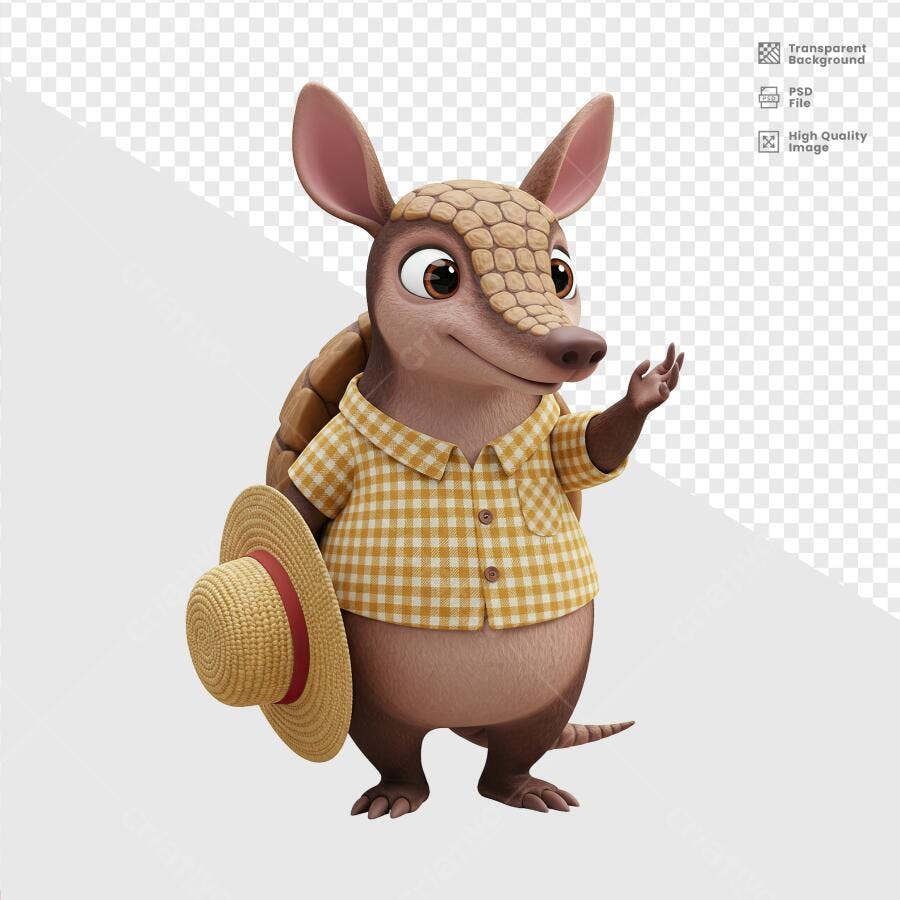 Personagem Tatu-bola para Festa Junina PSD Editável
