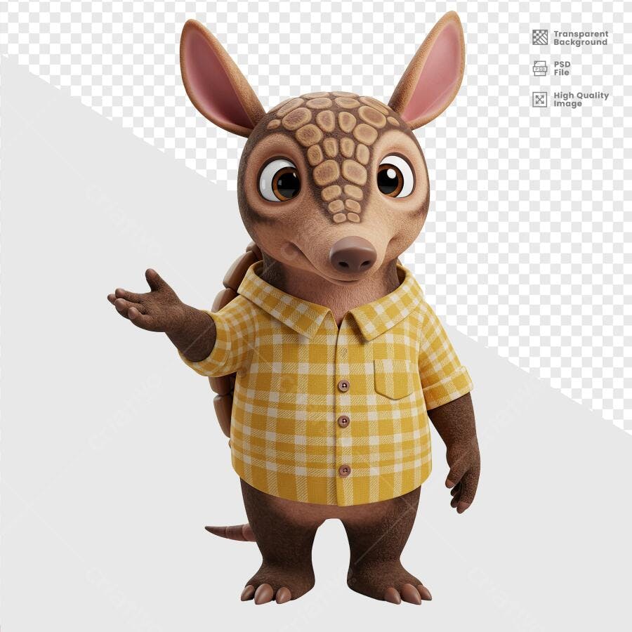 Personagem Tatu-bola Amarelo PSD Editável