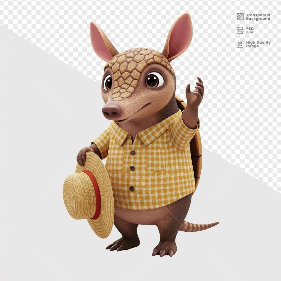 Personagem Tatu-Bola Ilustração PSD Editável