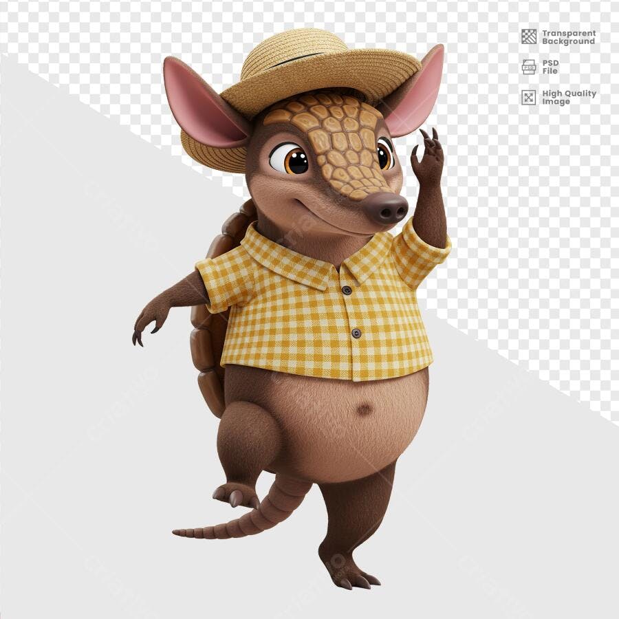 Personagem Tatu-bola para Posts de Redes Sociais PSD Editável