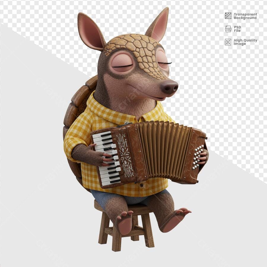 Ilustração Tatu tocando sanfona PSD Editável