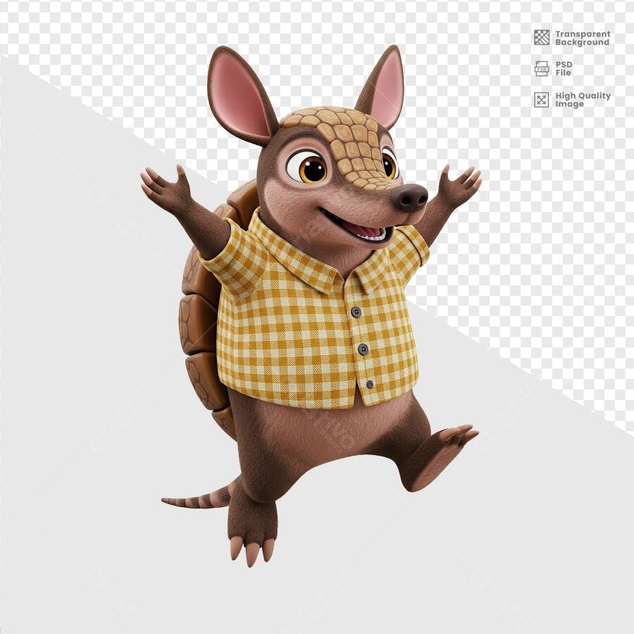 Personagem de Tatu-Bola Alegre PSD Editável