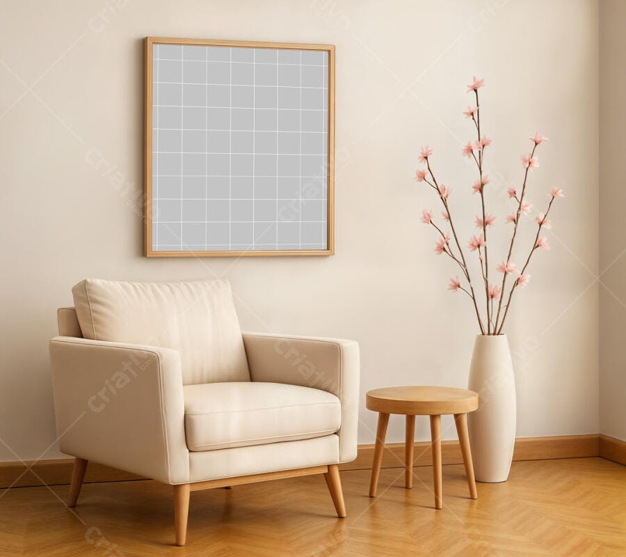 Mockup Quadro Parede Sala Bege Moderno