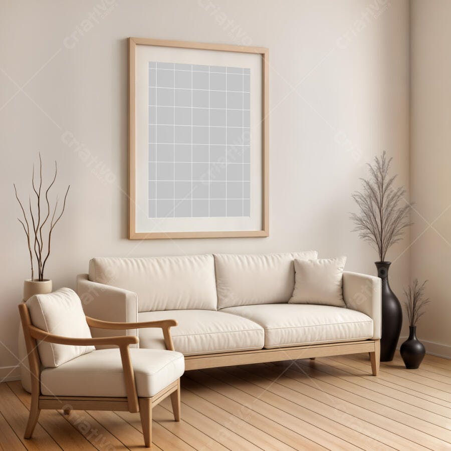 Mockup Quadro Moderno em Sala de Estar Minimalista