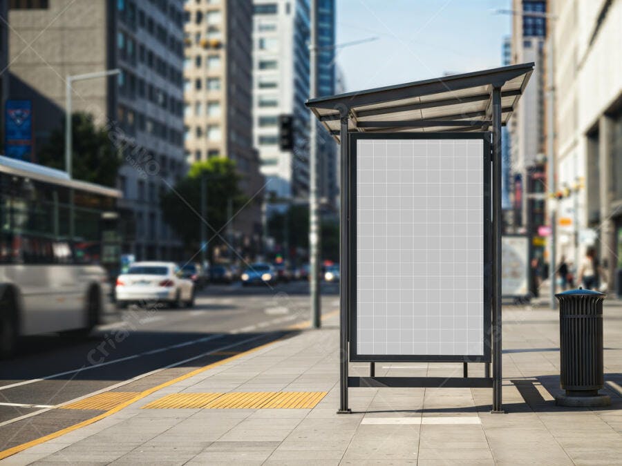 Mockup Realista de Painel Publicitário em Ponto de Ônibus