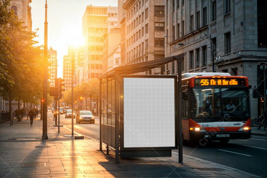 Mockup de Outdoor em Ponto de Ônibus - Cidade