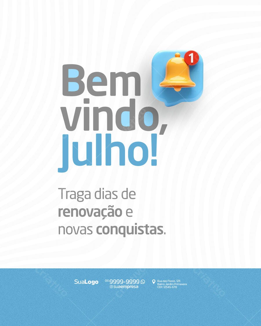 Postagem de Boas-Vindas Julho PSD Editável