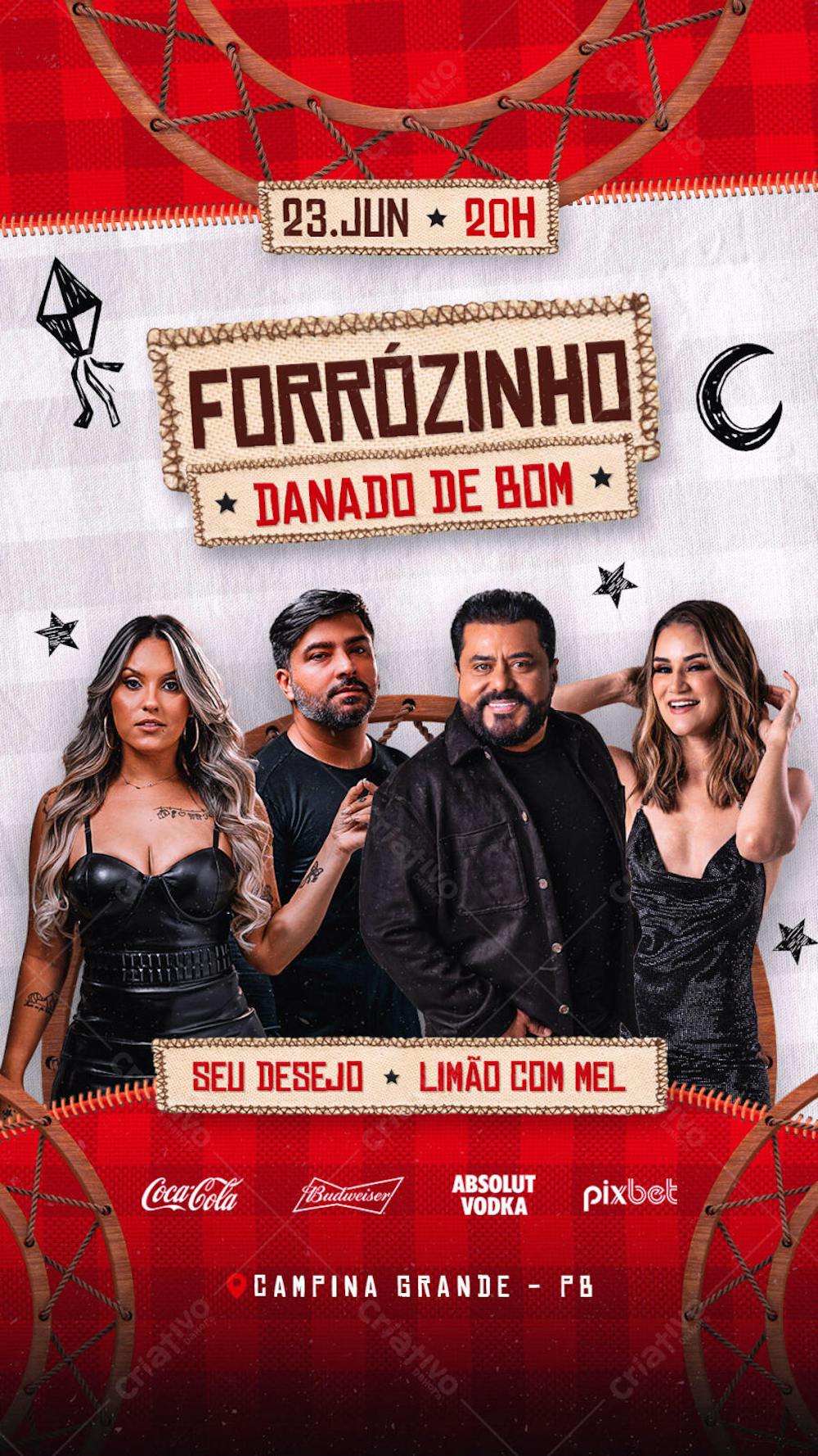 FLYER PSD DE SÃO JOÃO PSD EDITÁVEL STORIES FORRÓZINHO BOM DANADO