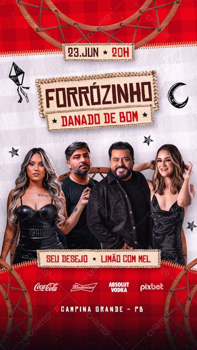 FLYER DE SÃO JOÃO PSD EDITÁVEL STORIES FORRÓZINHO BOM DANADO