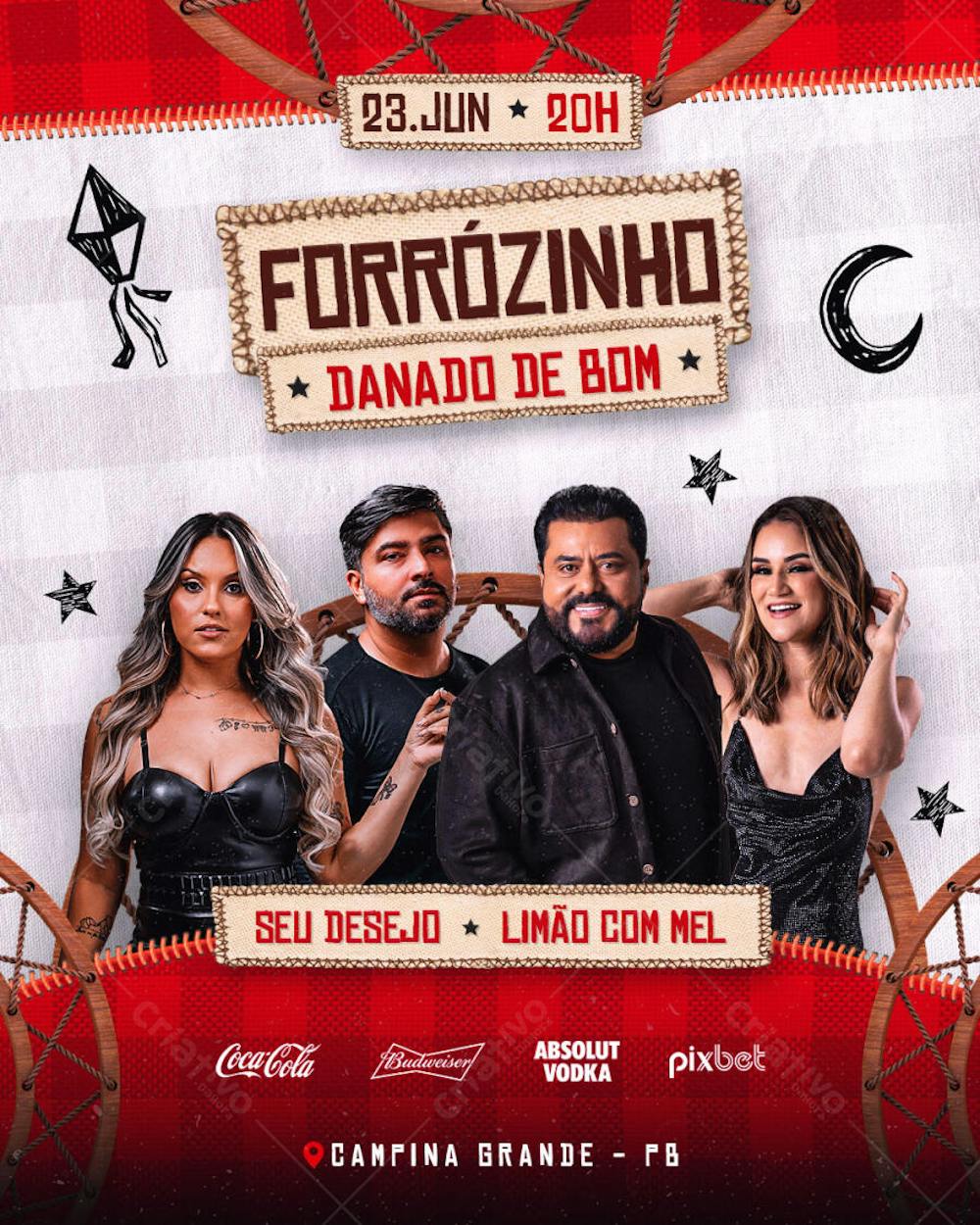 FLYER PSD DE SÃO JOÃO PSD EDITÁVEL FEED FORRÓZINHO BOM DANADO