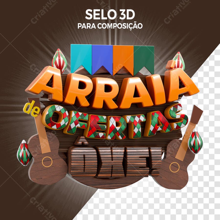 Selo 3D promocional Arraial de ofertas marrom e laranja