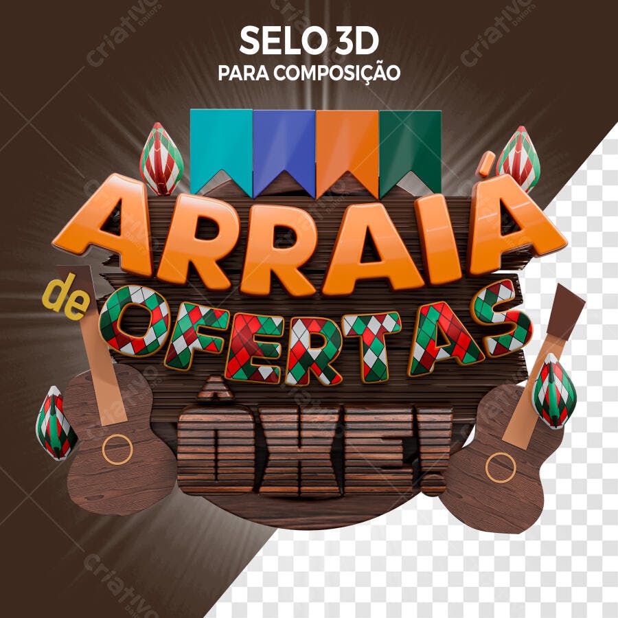 Selo 3D Festa Junina Madeira e Laranja