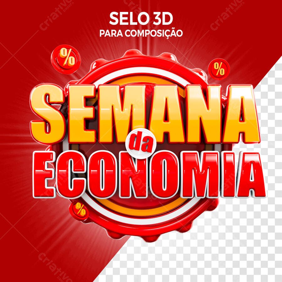 Selo 3D promocional vermelho e amarelo Semana da Economia