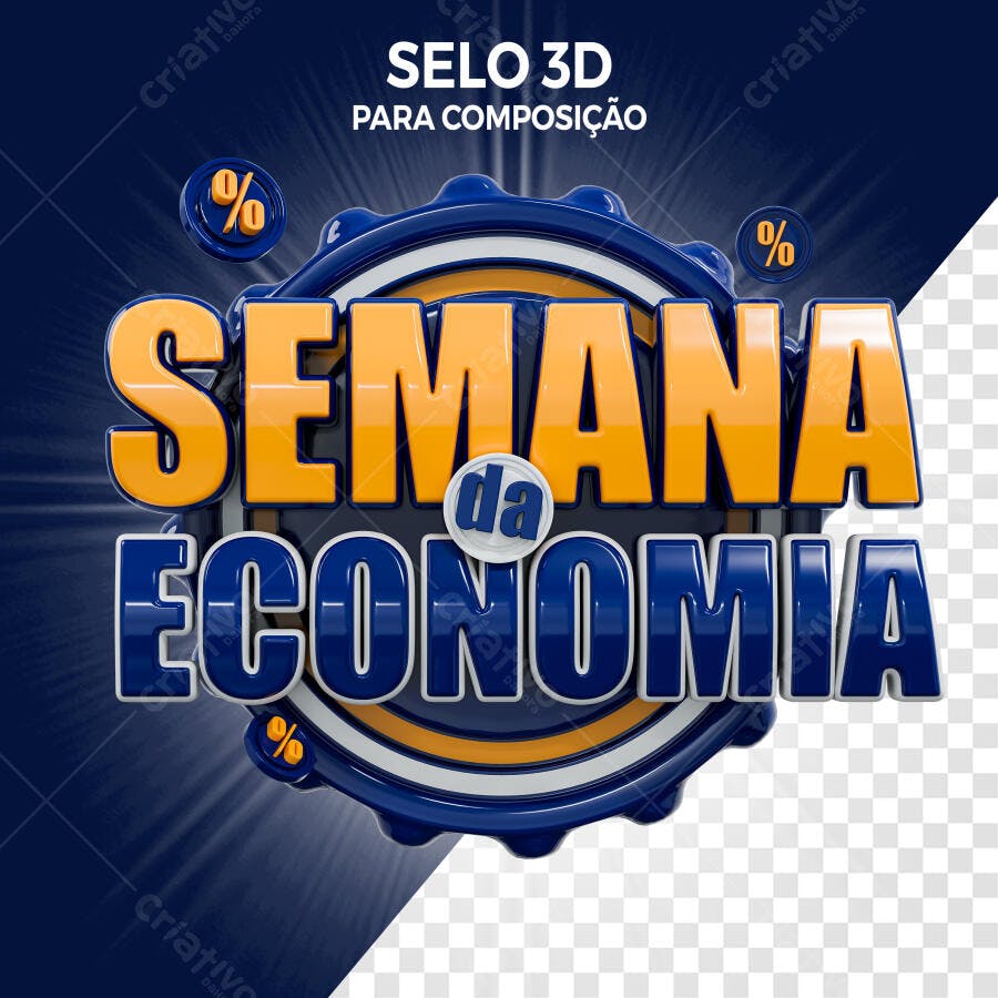 Selo 3D promocional azul e amarelo