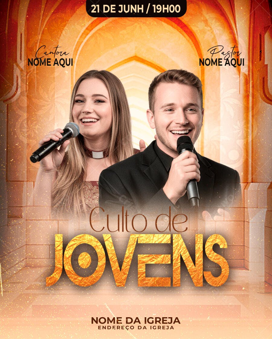 Flyer para Culto de Jovens 21 de Junho PSD Editável