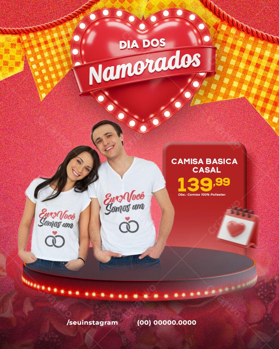 Camiseta Dia dos Namorados PSD Editável