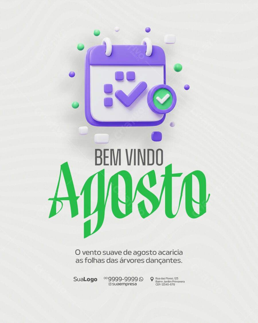 Post para Boas Vindas Agosto PSD Editável