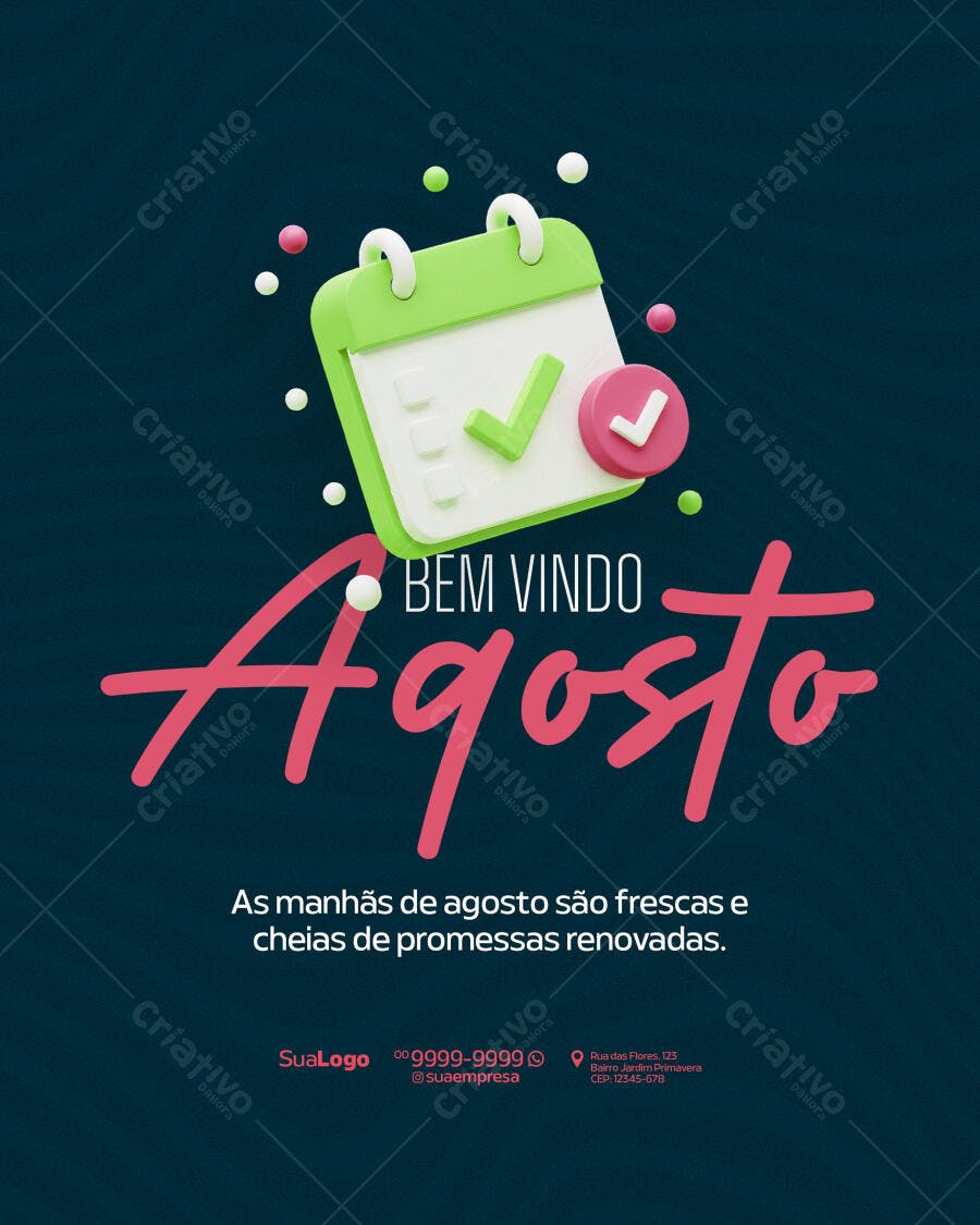 Post para Boas Vindas Agosto PSD Editável