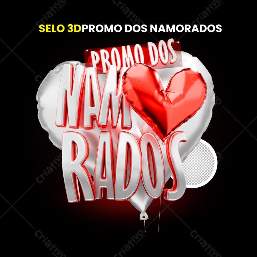 Selo 3D Dia dos Namorados PSD Editável