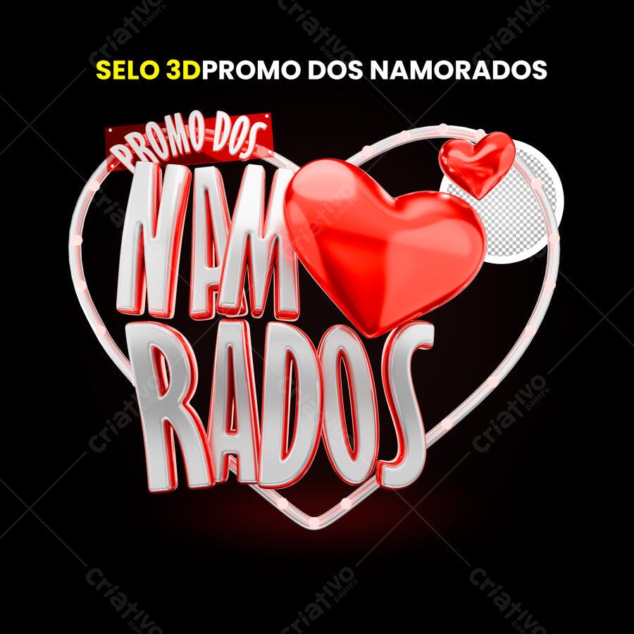 Selo 3D promocional namorados vermelho e prata