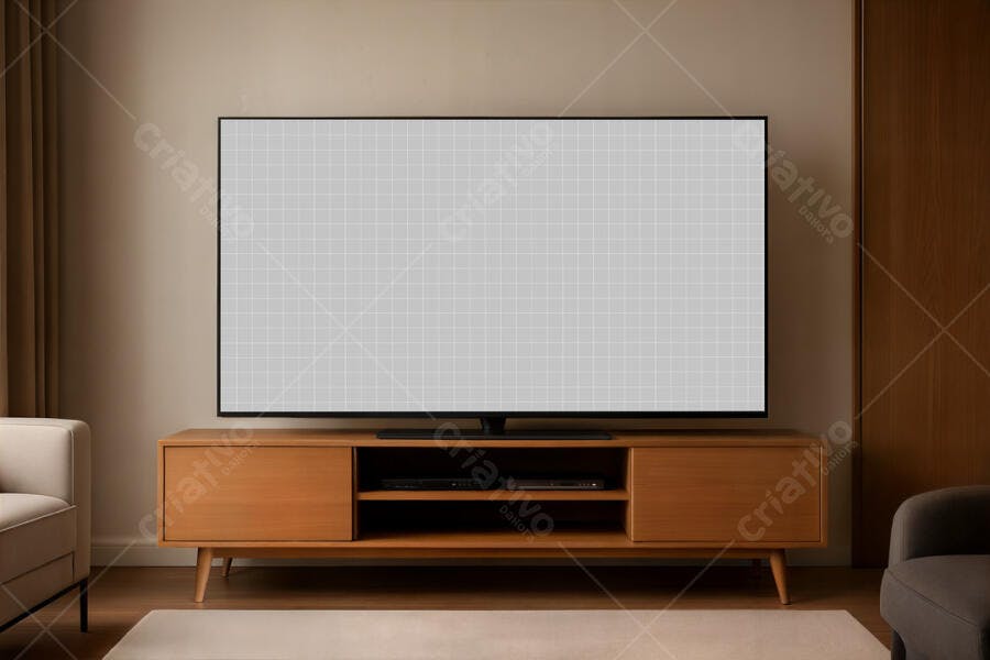 Mockup de Smart TV Moderna em Sala de Estar