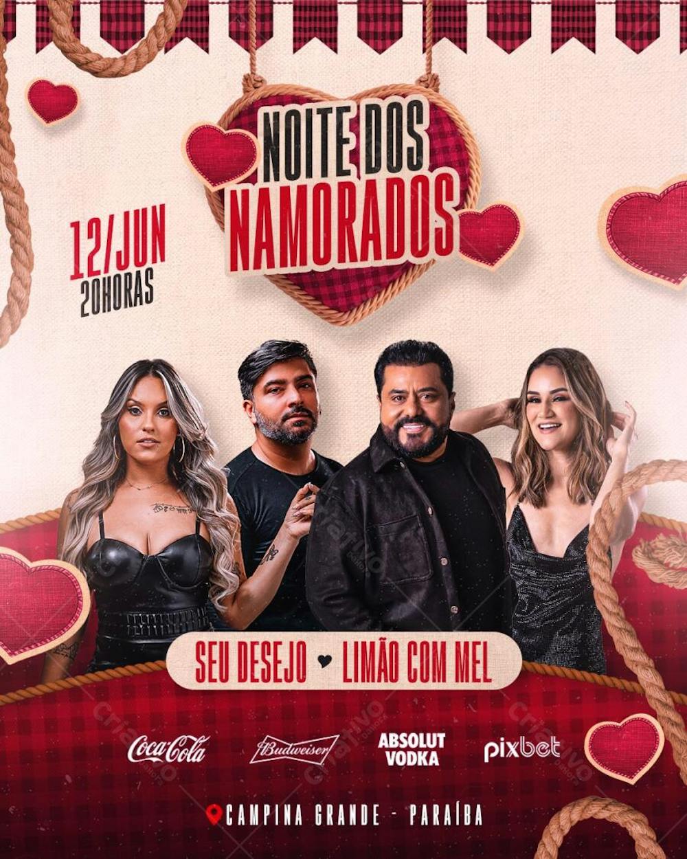 FLYER PSD DIA DOS NAMORADOS PSD EDITÁVEL FEED NOITE DOS NAMORADOS