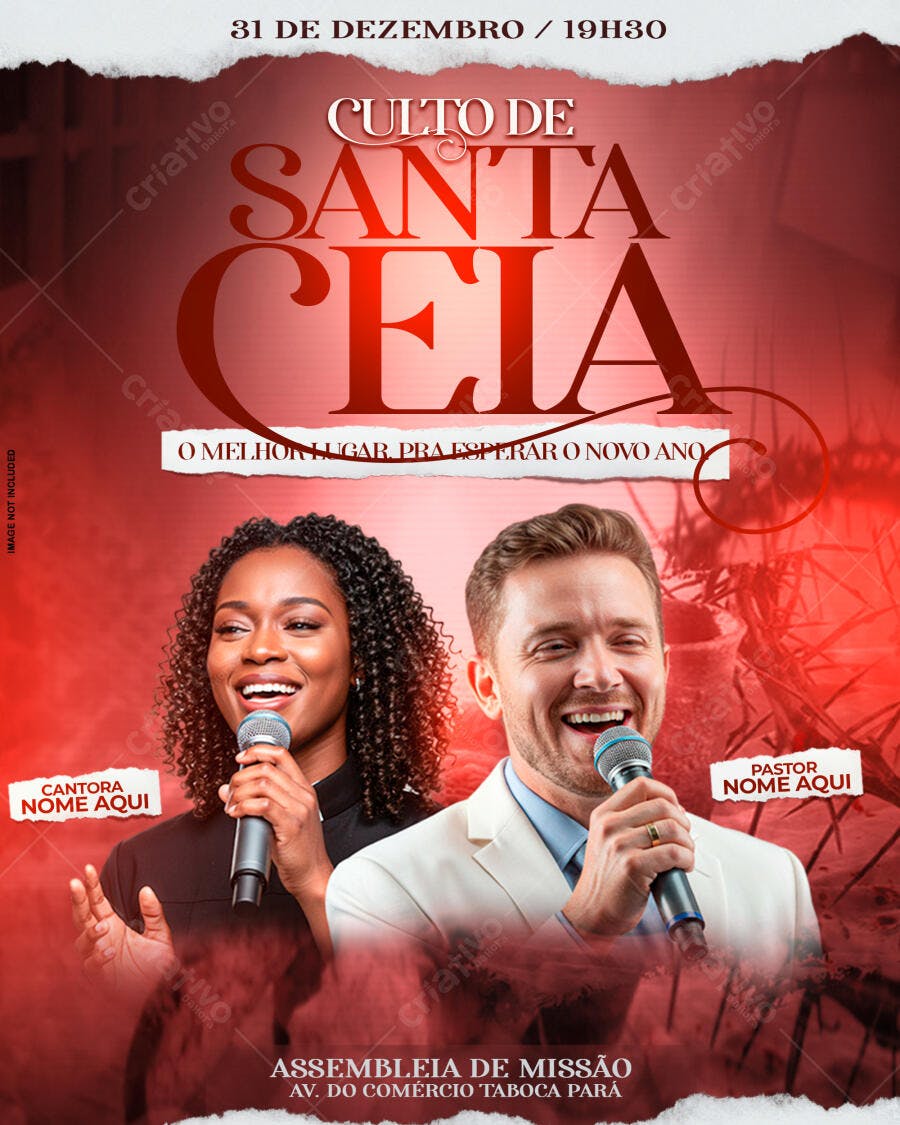 Flyer para Culto de Santa Ceia 31 de Dezembro PSD Editável