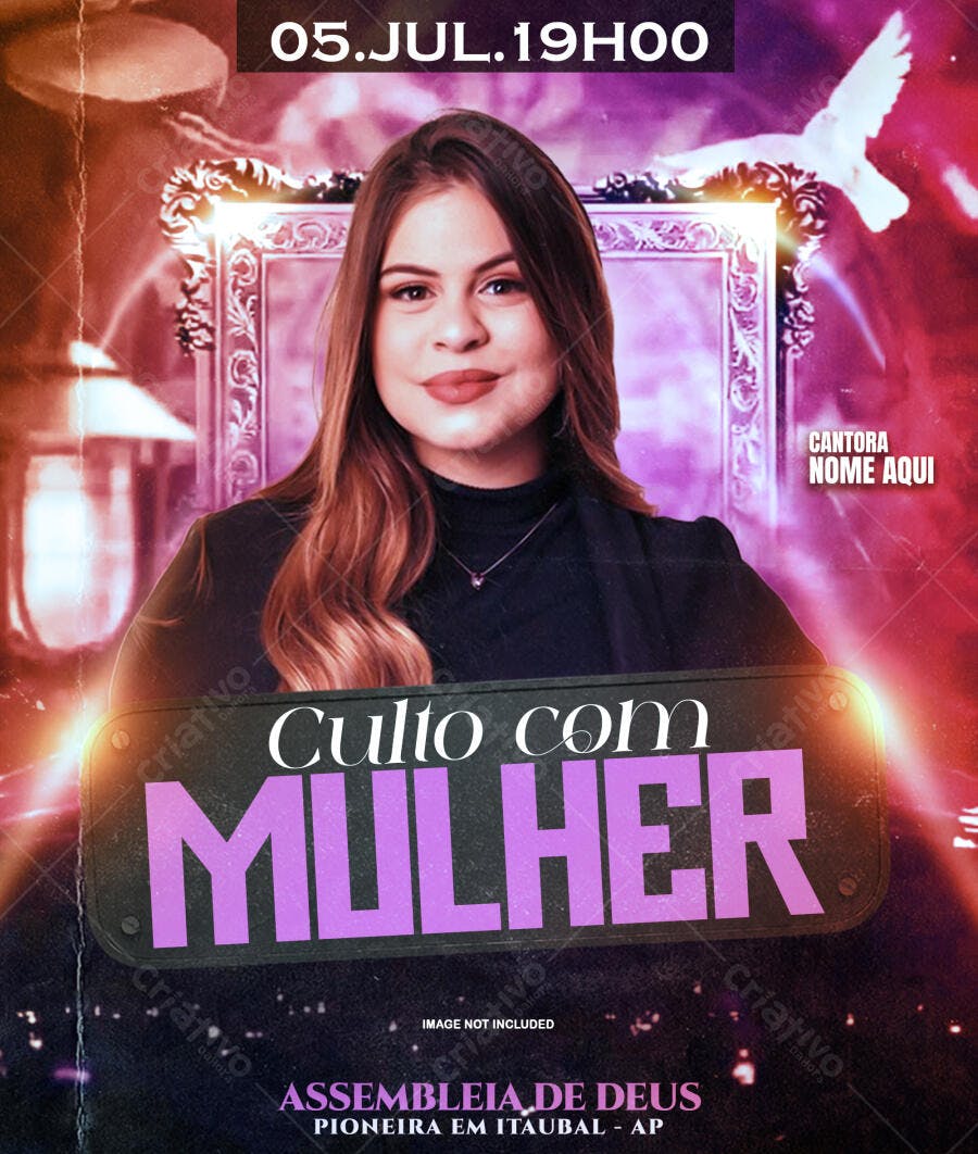Flyer para Culto com Mulher 05 de Julho PSD Editável