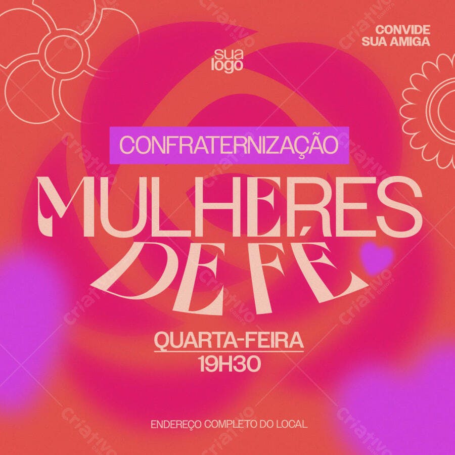 Flyer para Confraternização Mulheres de Fé PSD Editável