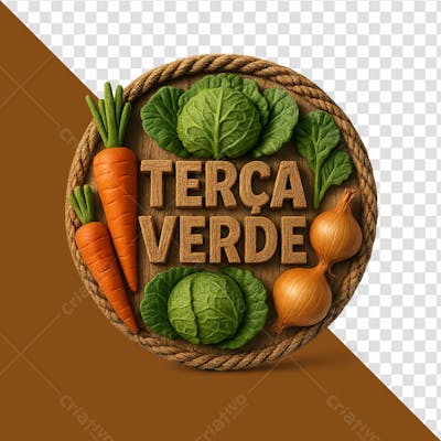 Selo promocional Varejo e Hortifrúti escrita Terça verde