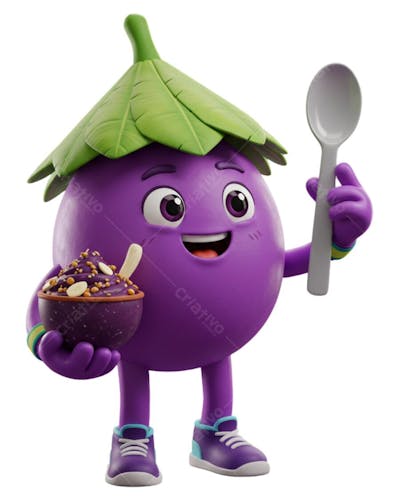 Mascote 3D de Açaí Cartoon Fundo Transparente IA