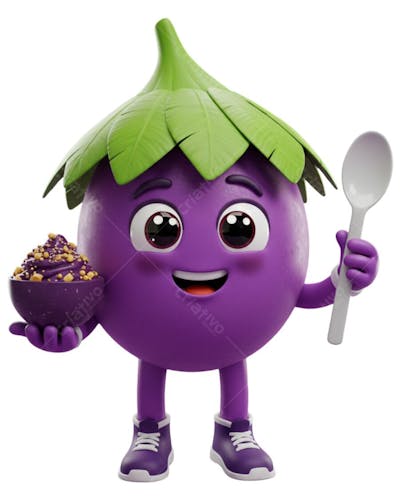 Mascote 3D de Açaí Cartoon Fundo Transparente IA
