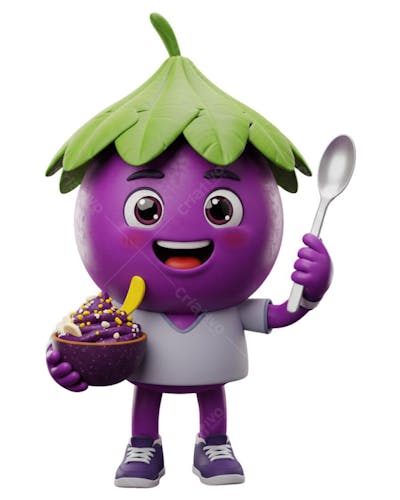 Mascote 3D de Açaí Cartoon Fundo Transparente IA