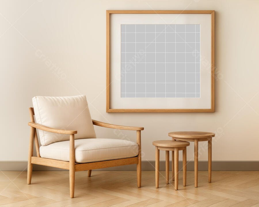 Mockup Quadro Moderno em Sala de Estar Minimalista