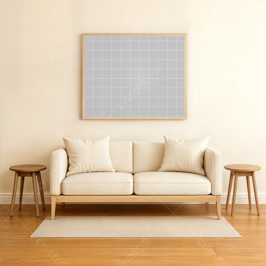 Mockup Quadro Moderno em Sala de Estar Minimalista