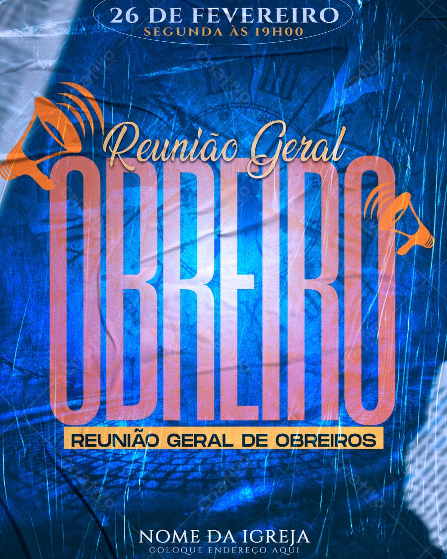 Flyer para Reunião de Obreiros 26 de Fevereiro PSD Editável