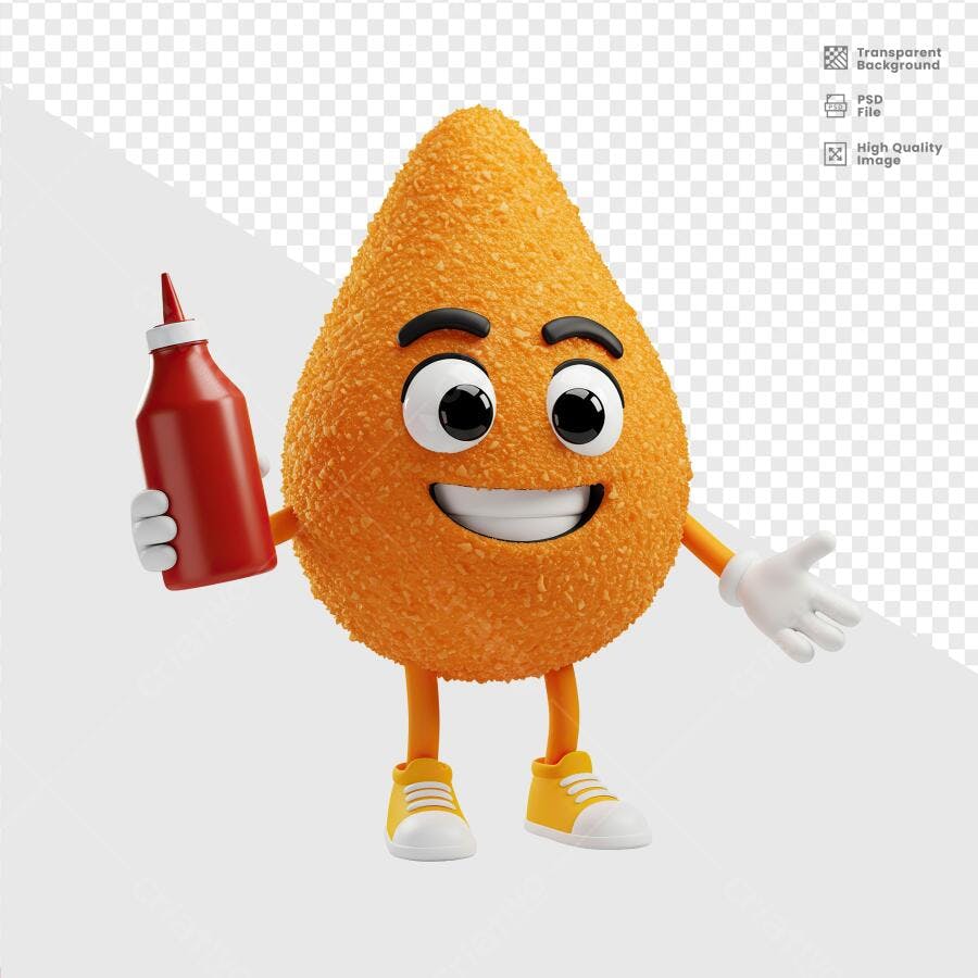 Mascote Bolinha de Queijo com Ketchup PSD Editável