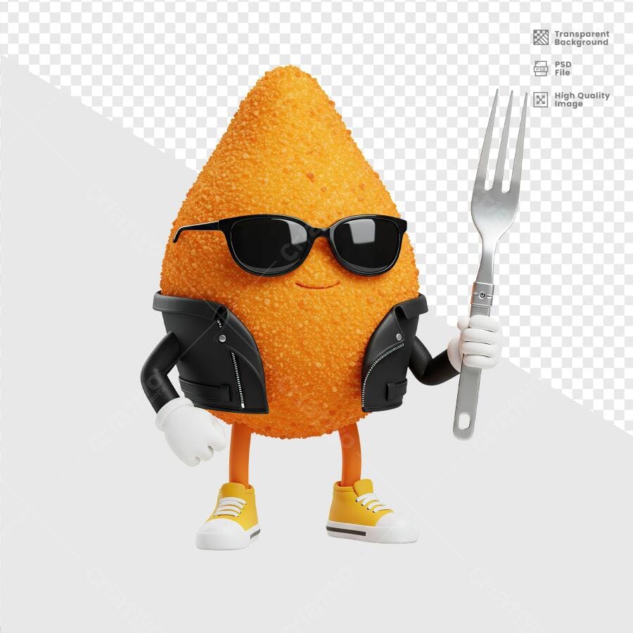 Mascote Bolinha de Queijo Dia do Amigo PSD Editável