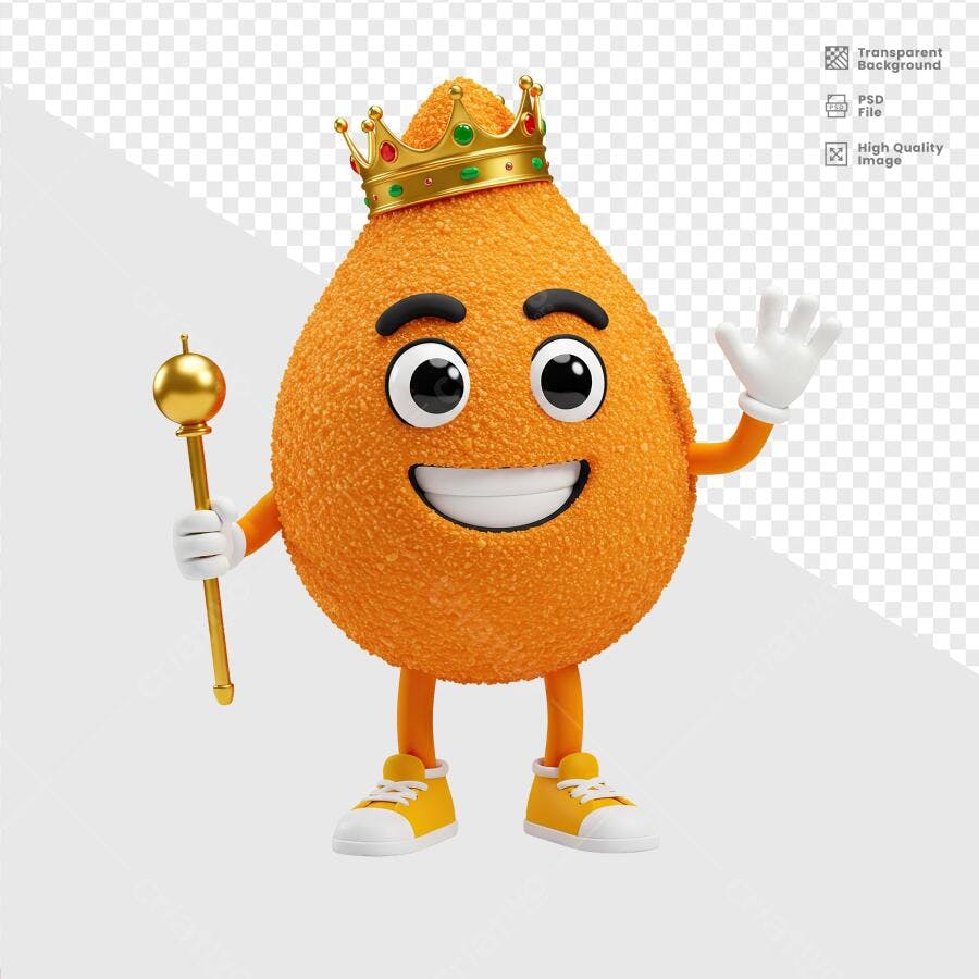Personagem de Bolinha de Queijo com Coroa PSD Editável