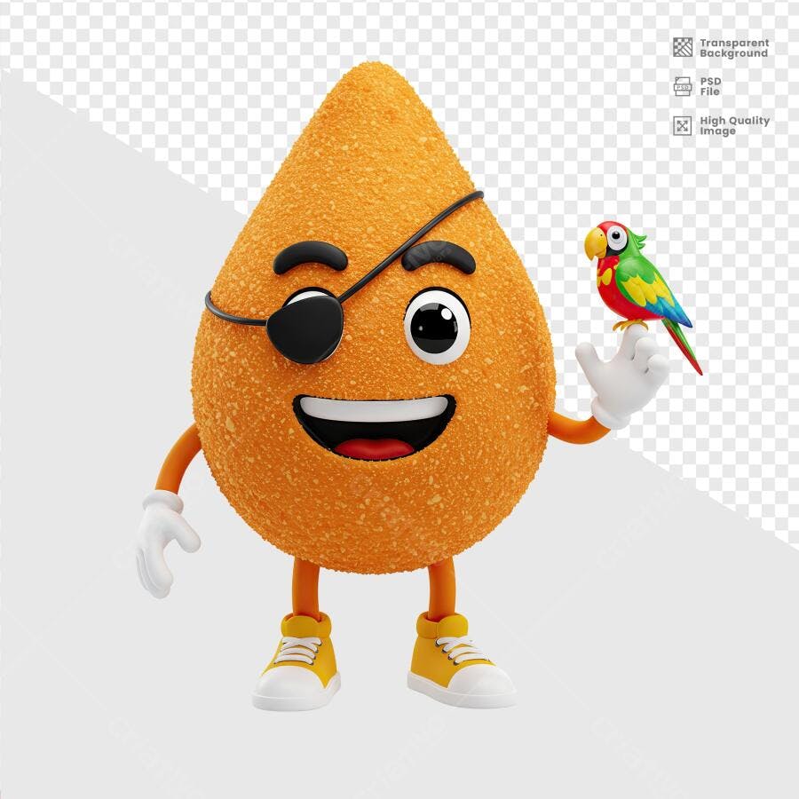 Personagem Coxinha com Papagaio PSD Editável