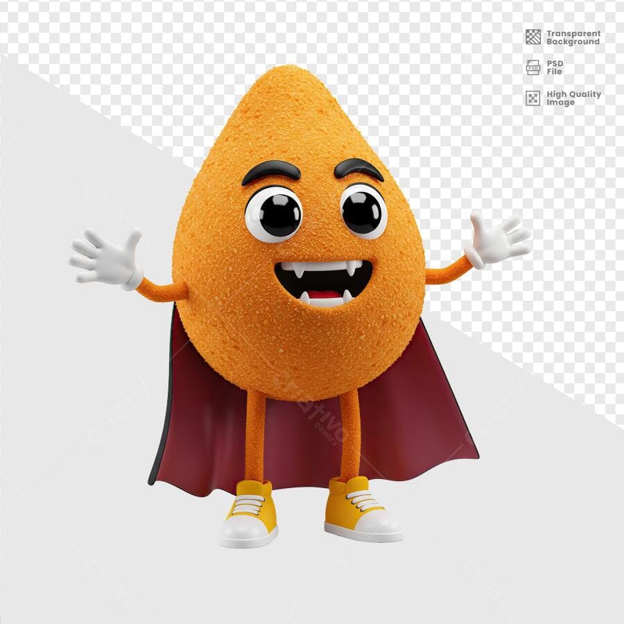 Personagem de Pão de Queijo para Halloween PSD Editável