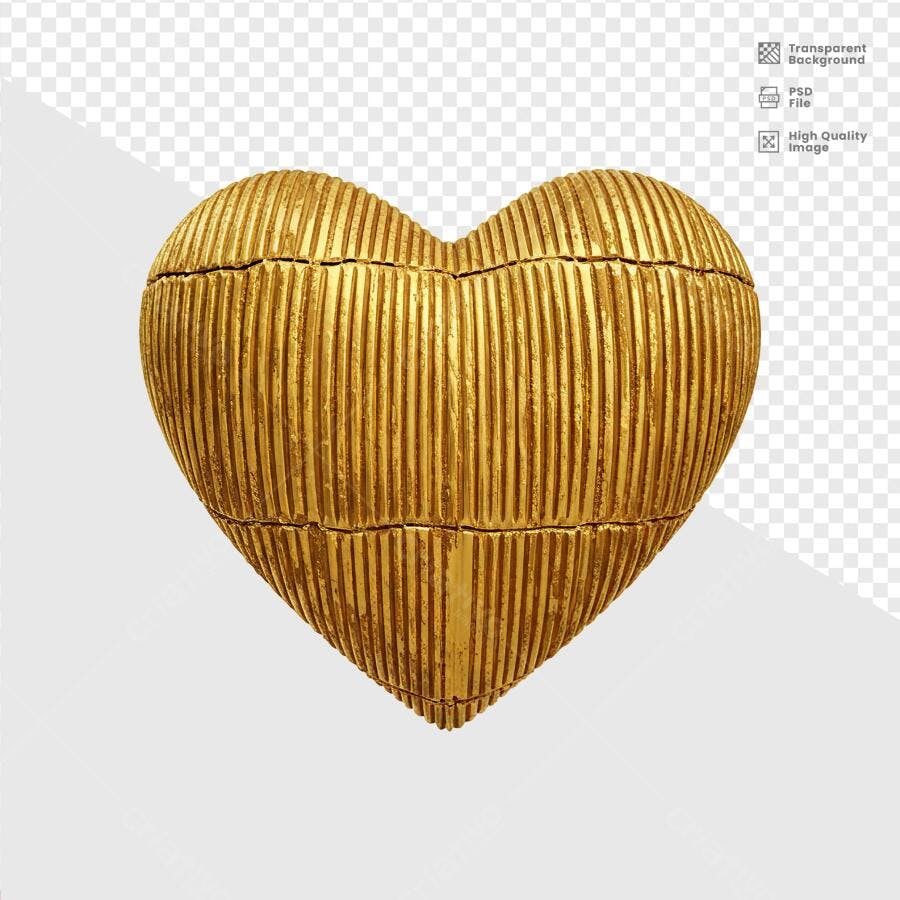 Arte Digital Coração Dourado para Dia dos Namorados PSD Editável