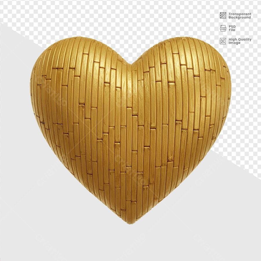 Coração Dourado em PSD Editável para Dia dos Namorados