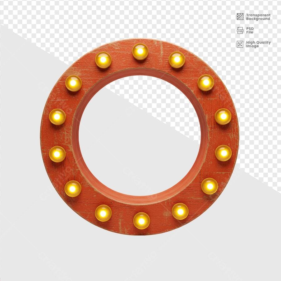 Moldura Circular de Madeira com Luzes PSD Editável