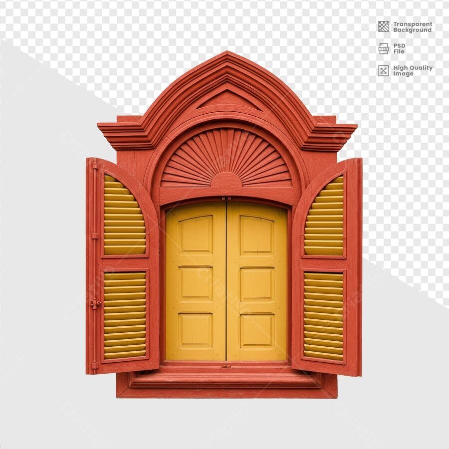 Janela Colonial Vermelha e Amarela PSD Editável