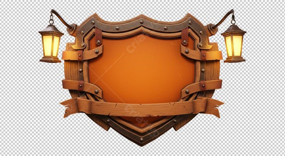 Placa de Madeira com Lanternas PNG IA